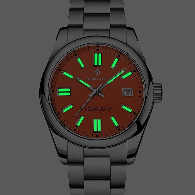 AKNIGHT Stainless Steel Watch Unisex  Analog Chronograph Waterproof Silver & Red