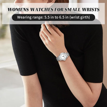 BOSHIYA Small Silver Women's Watch, Easy Reader Analog Ladies Quartz