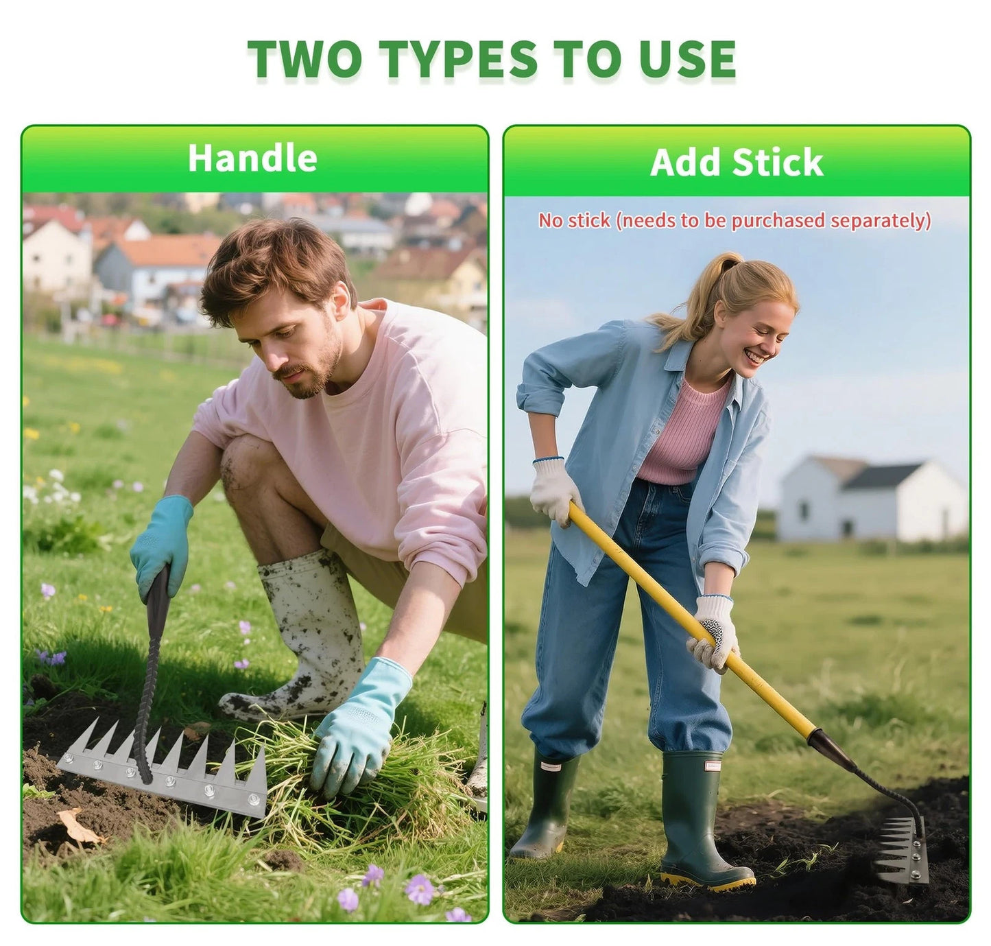 Iron Weeding Rake Heavy Duty 8 Teeth Hand Tool for Gardening Weeding